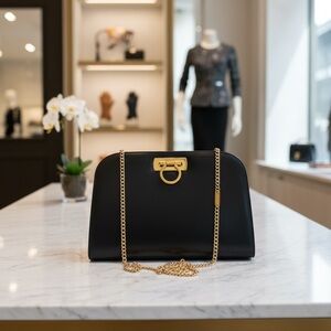 Salvatore Ferragamo Black Clutch with Gold Chain